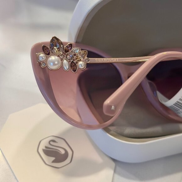 NEW! NWT! Swarovski Pink Embellished Sunglasses Cat Eye Women 55MM - Picture 7 of 8
